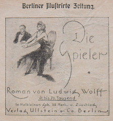 1920 ad for the novel "Die Spieler" by Ludwig Wolff