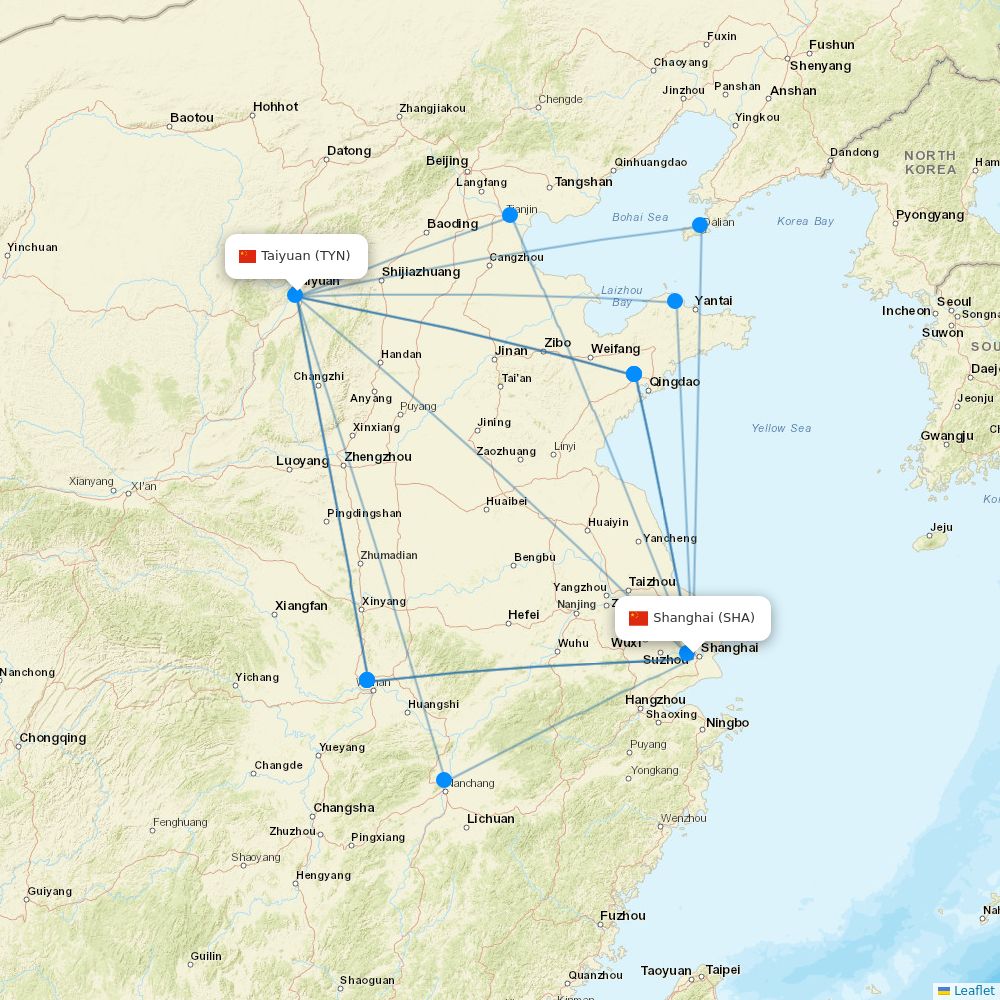China Eastern Airlines flights between Shanghai and Taiyuan