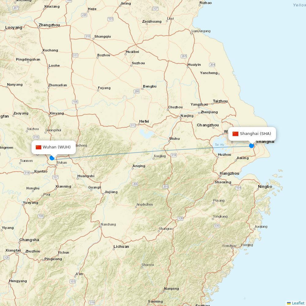 China Eastern Airlines flights between Wuhan and Shanghai