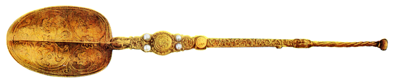 Spoon with a long, thin handle and engraved patterns