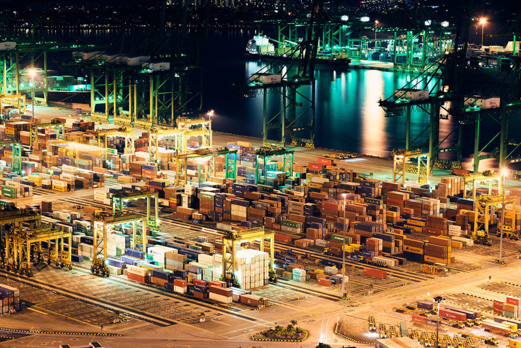 Port with shipping containers