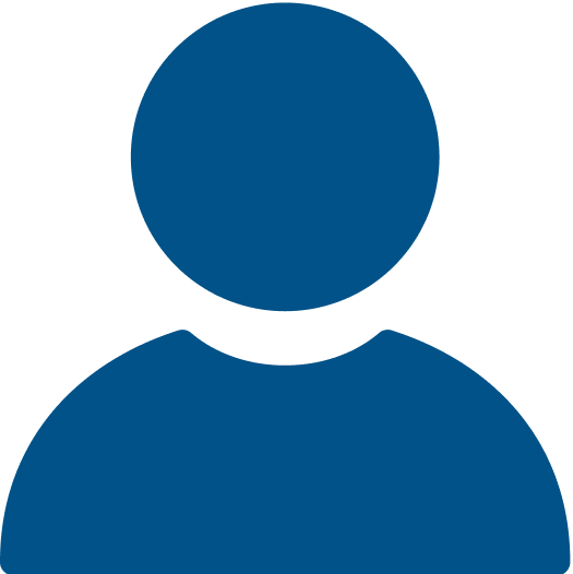 A blue icon of a person's profile.