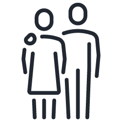 Two stylized human figures, one male and one female, standing side by side. The female figure is depicted with a dress and the male figure with a simple shirt. This image represents themes related to community engagement and Community Programs.