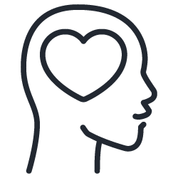 Outline of a human head in profile with a heart shape inside the head, symbolizing mental and emotional well-being. The image represents concepts related to health and Community Programs focusing on mental health initiatives.