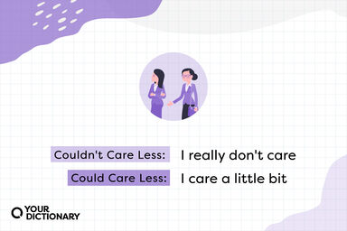 Two Businesswomen With Couldn't Care Less vs Could Care Less Definitions