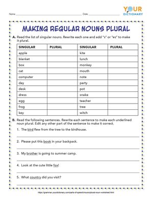making regular nouns plural printable