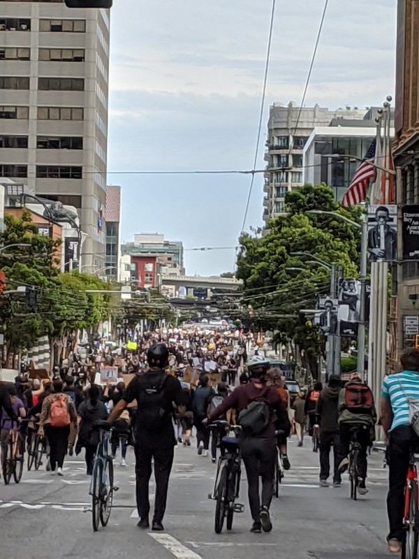 political march in downtown sf