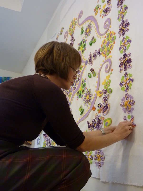 Philippa working on composing a quilt