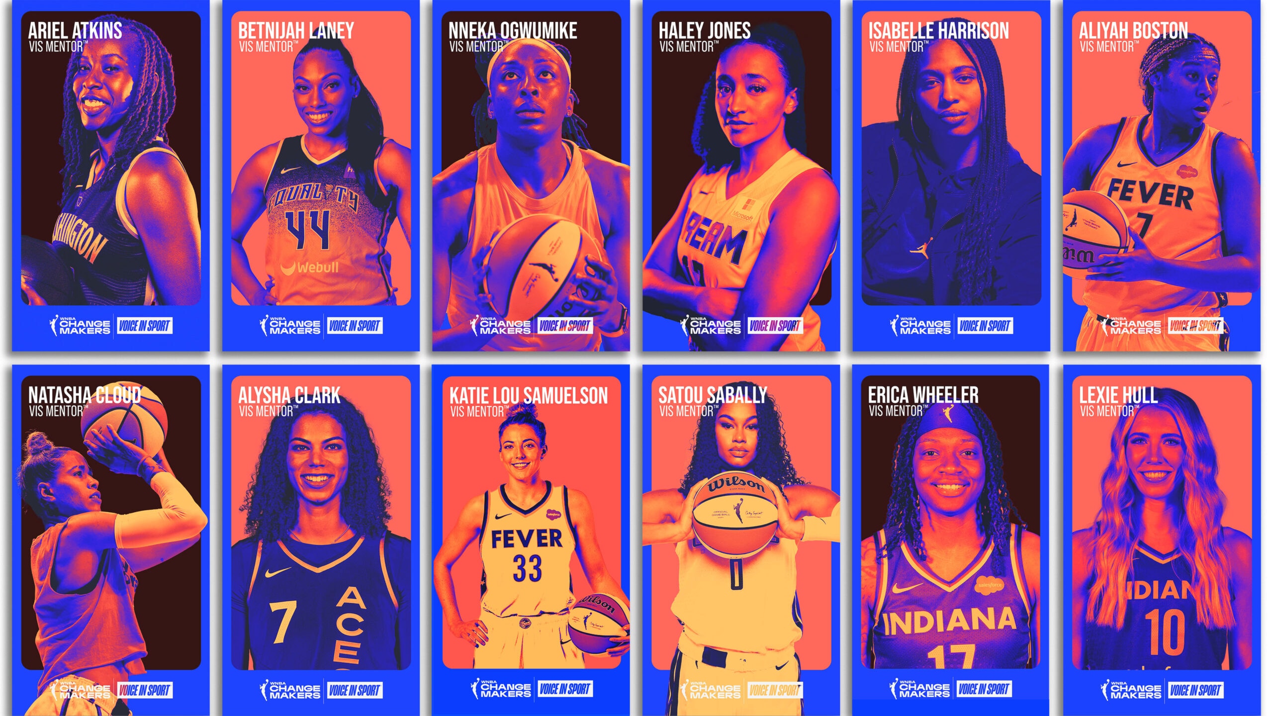 Image of Voice in Sport mentors. WNBA and Voice in Sport Logos.