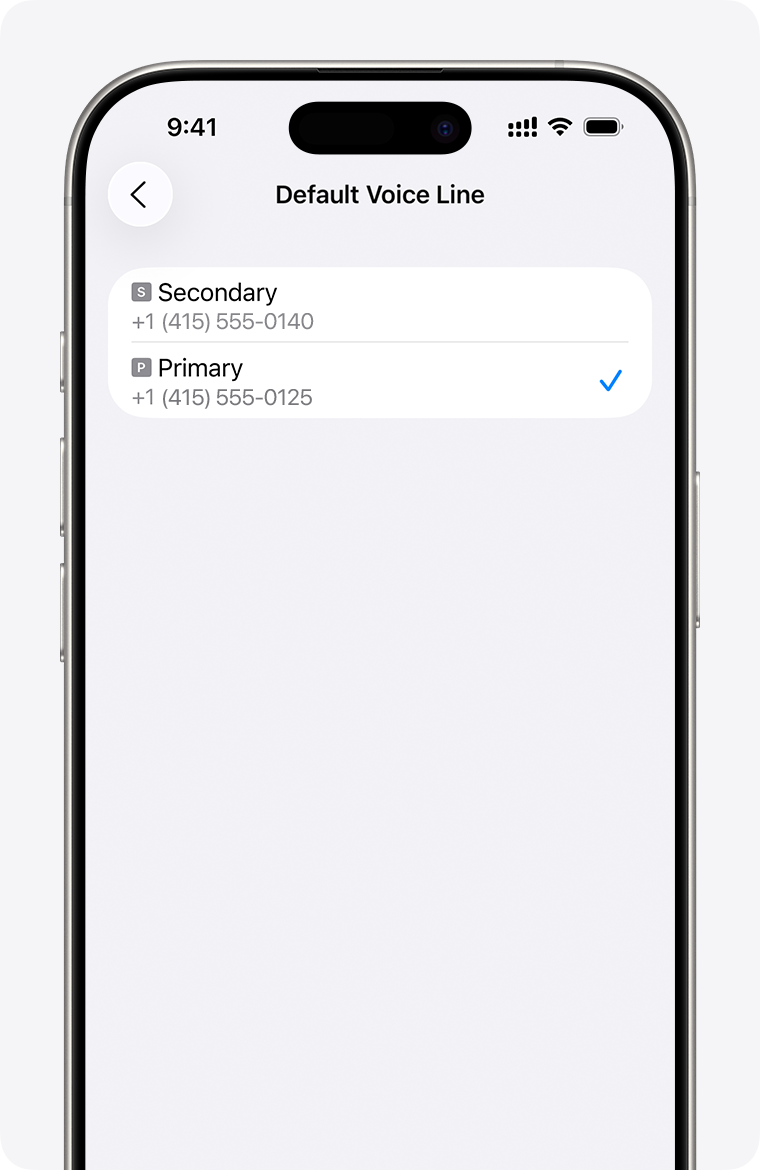 dual eSIM setup screen for selecting default number.