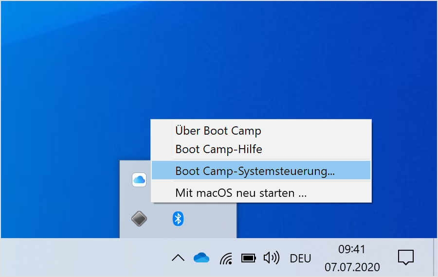 Boot Camp-Systemsteuerung in Windows 10.