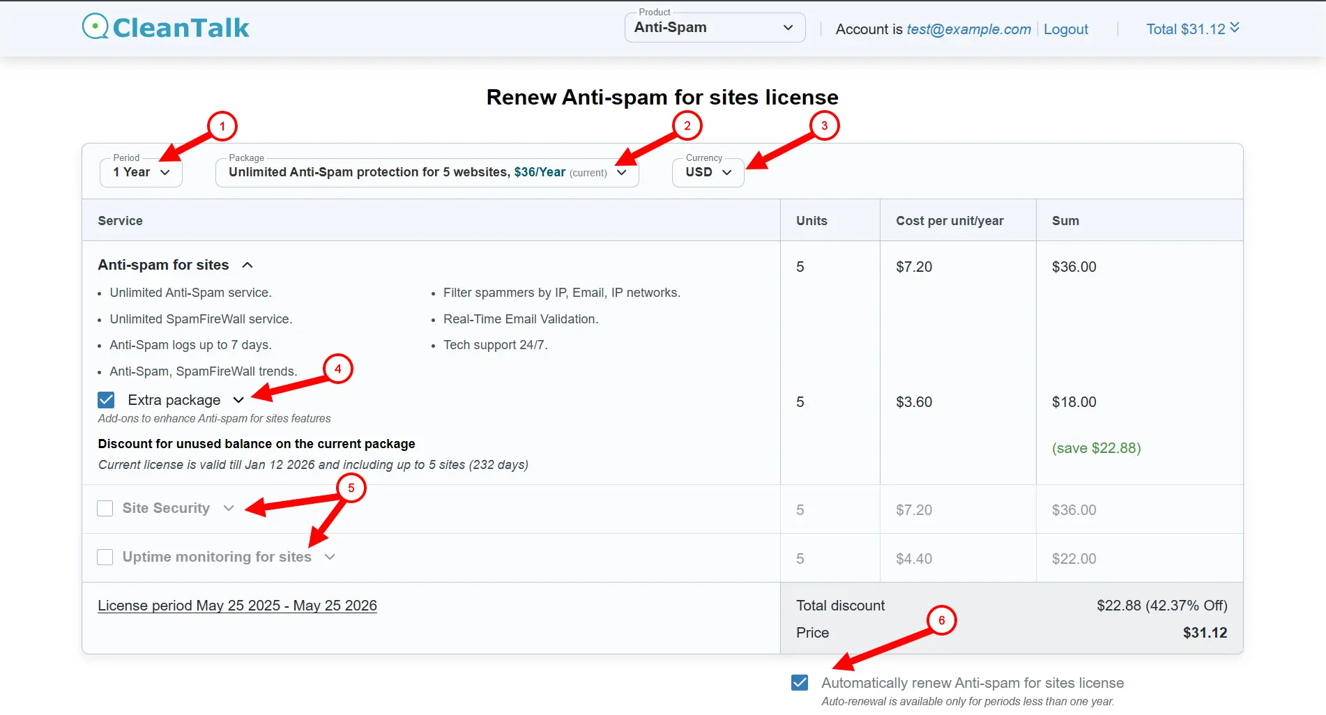 CleanTalk Anti-Spam checkout page CleanTalk Anti-Spam checkout page