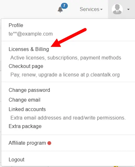 Link to Licenses & Billing in user's menu Link to Licenses & Billing