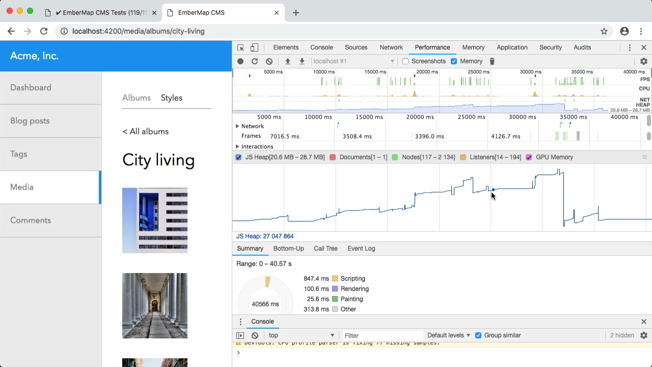 Ember memory profiler