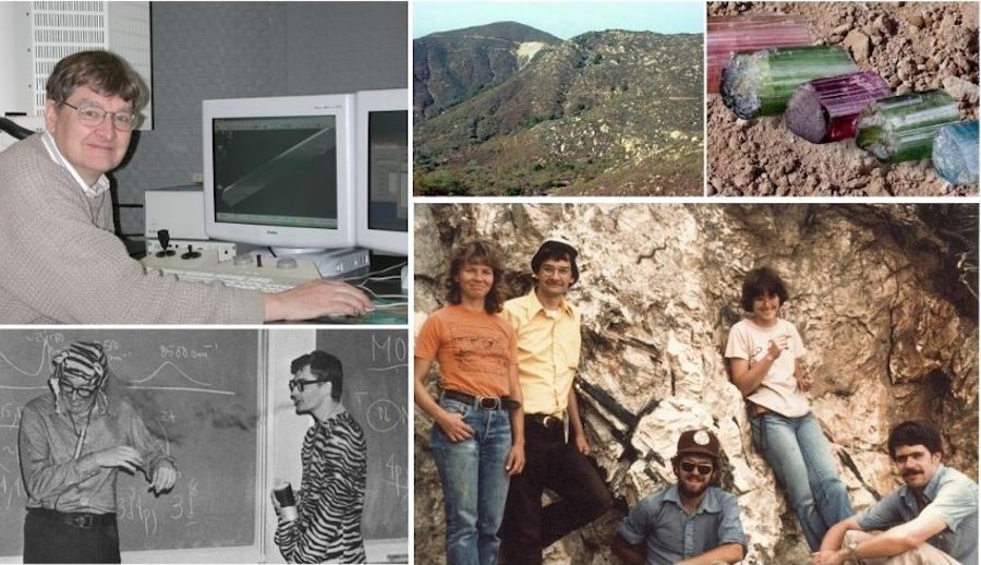 Collage of images of George Rossman and students, as well as gems and Pala Mine Site in San Diego