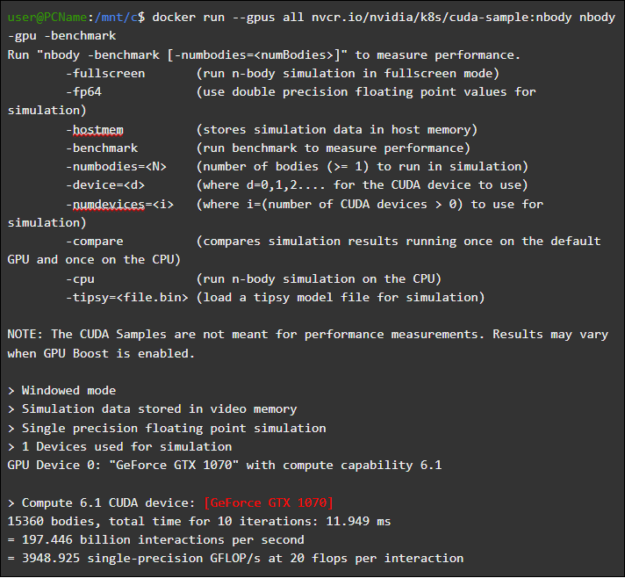Results of docker run command