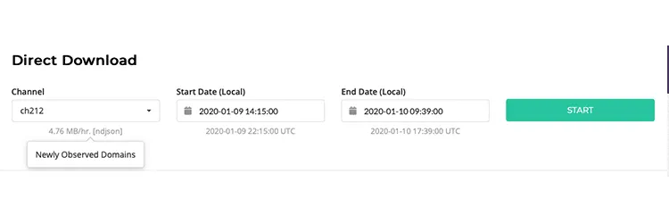 Direct Download with channel and date range selected