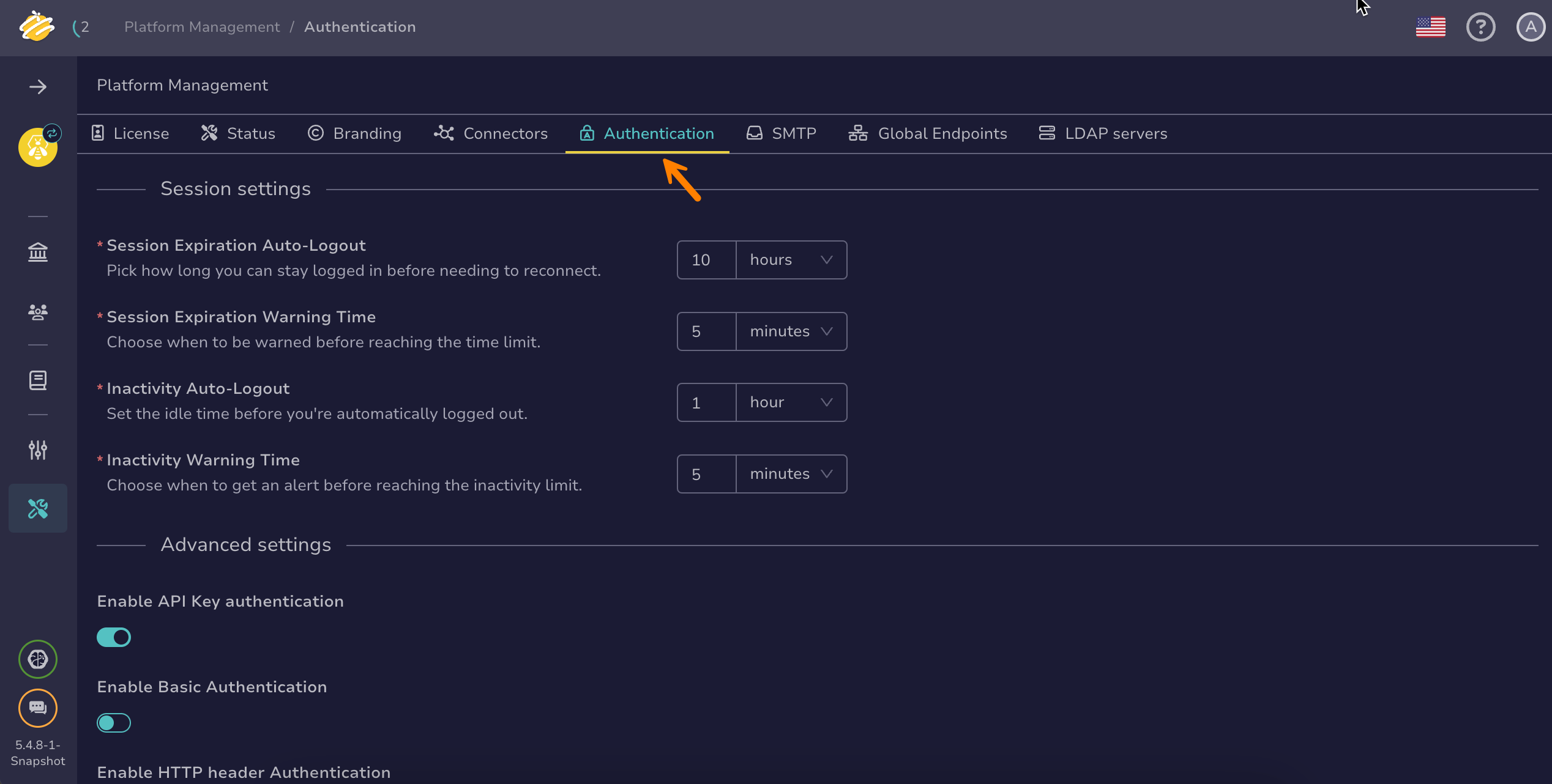 Authentication tab