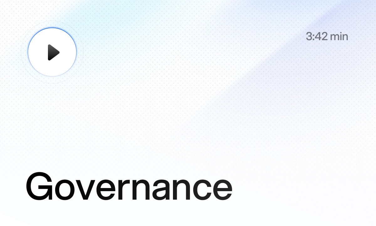 Governance video thumbnail with play button and 3:42 min duration