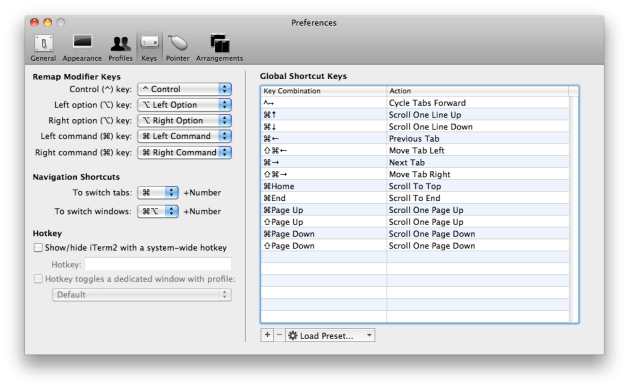 iTerm 2 Keys preference panel
