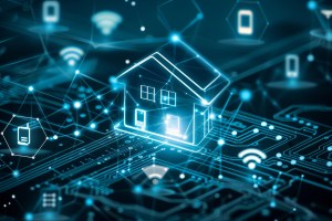 An abstract image of network connectivity in a smart home, highlighting the integration of IoT devices and seamless communication