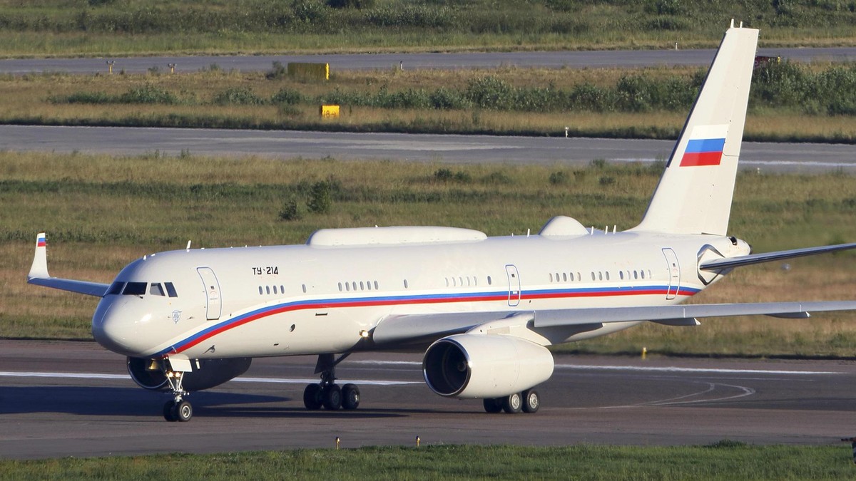 A Tu-214PU-SBUS command aircraft of the Russian Air Force taxiing at an airbase in Russia. A Tu-214PU-SBUS command aircraft of the Russian Air Force taxiing at an airbase in Russia.