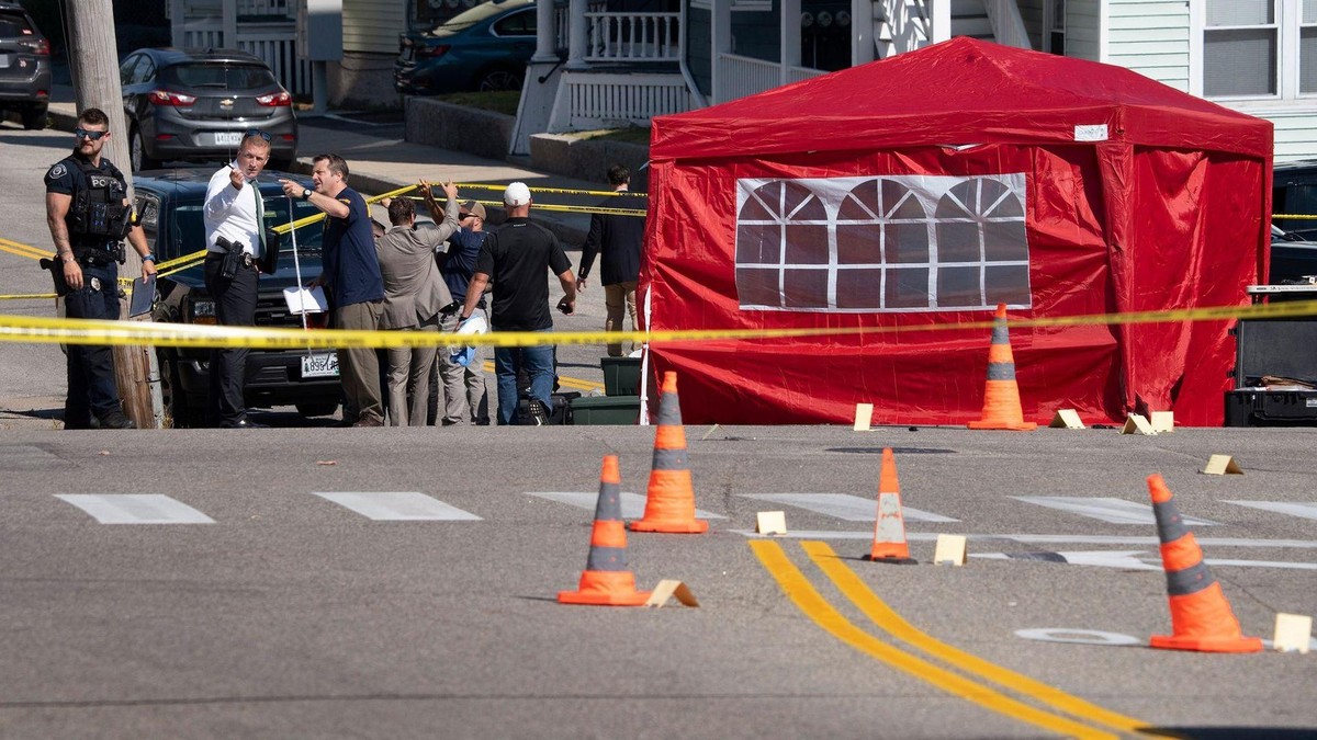 Der Tatort, an dem ein Mann Berichten zufolge bei einem Schusswechsel mit Beamten der US-Einwanderungs- und Zollbehörde (ICE) getötet wurde. Schüsse in Maine