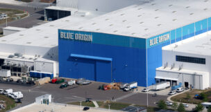 An aerial view shows the Blue Origin manufacturing facility at the Kennedy Space Center in Cape Canaveral, Florida, April 6, 2026. (REUTERS/Brendan McDermid)
