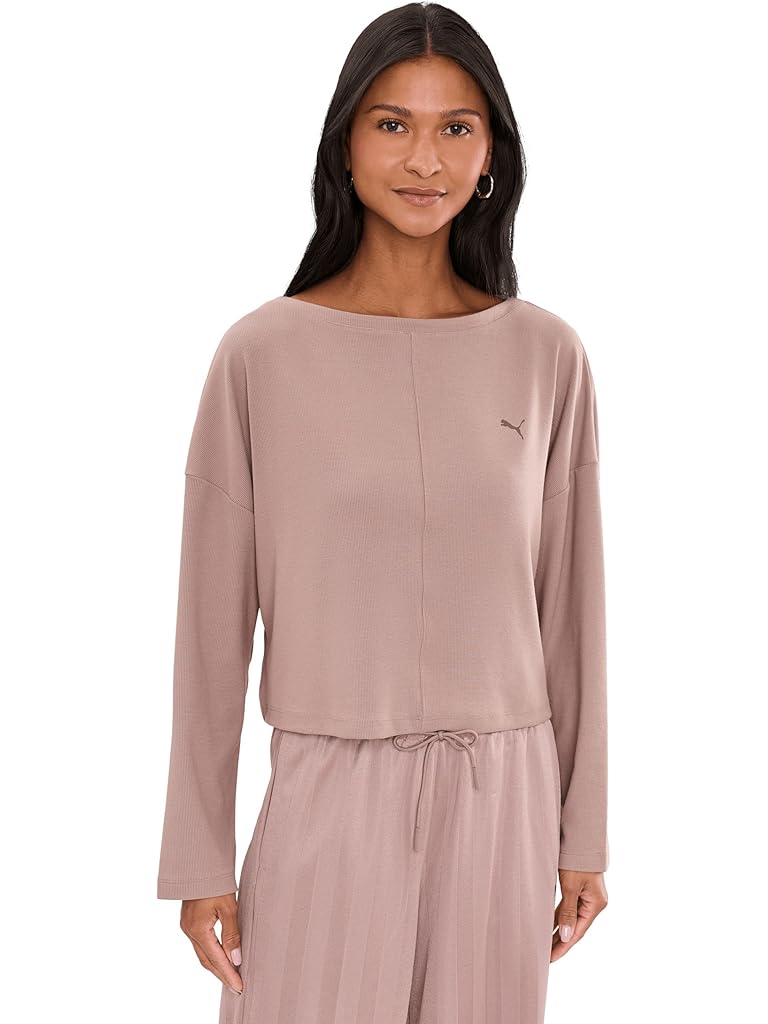 Beige PUMA Cloudspun Ribbed Slouchy Long Sleeve Tee