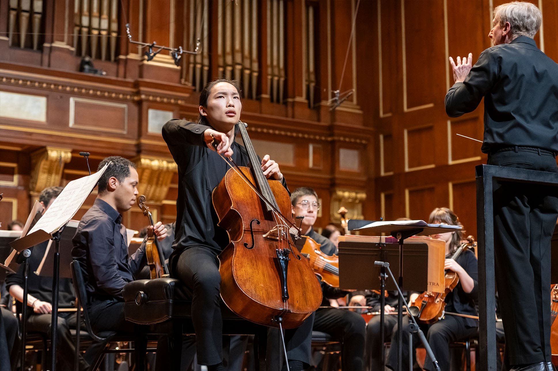 Professional Programs at NEC Leland Ko playing the cello in Jordan Hall.