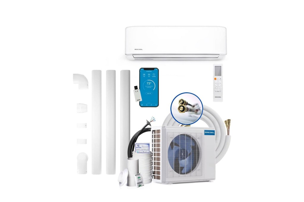 Mini-split air conditioner system with all components.