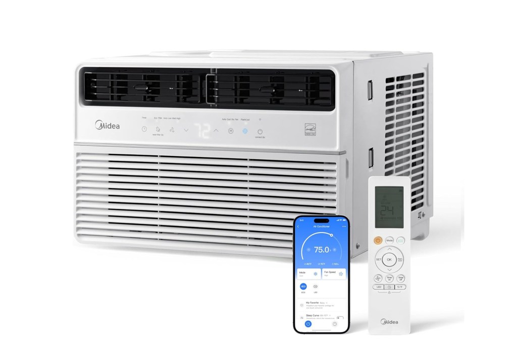 Midea window air conditioner with remote and smart phone app.