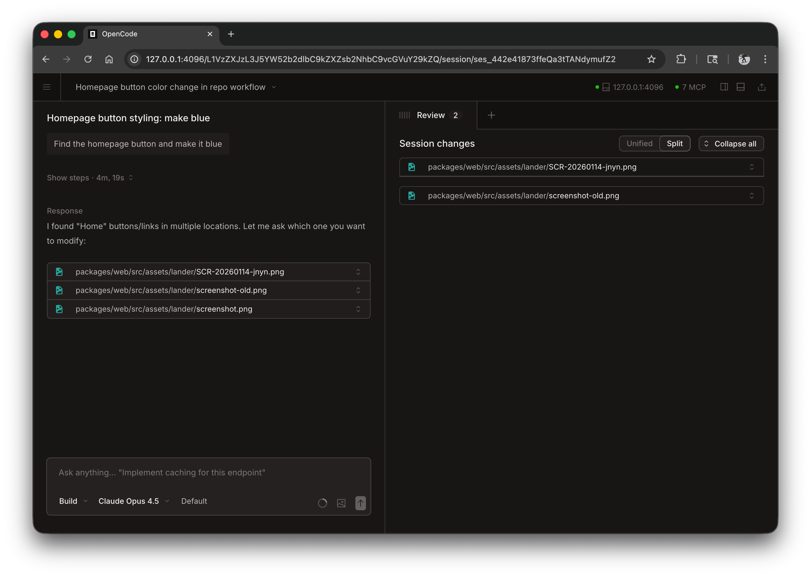 opencode Web - Etkin Oturum
