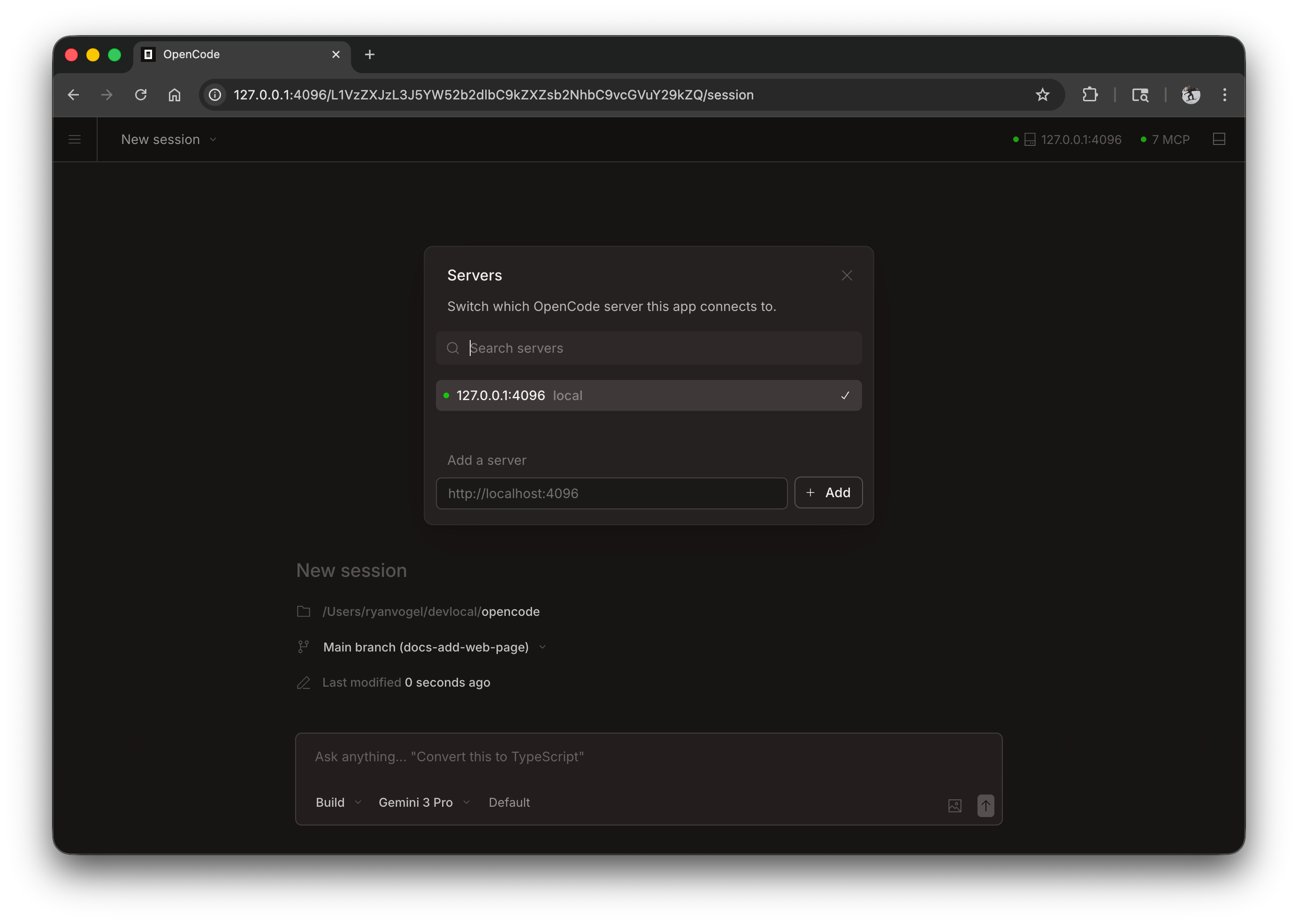 opencode Web - Sunuculara bakın