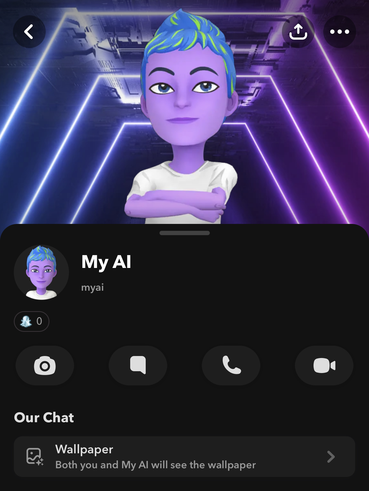 A screenshot of Snap’s My AI chatbot.