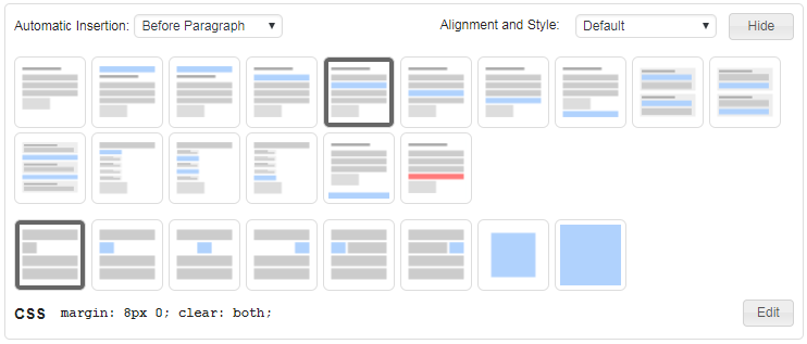Automatic insertion, Alignment and Style settings