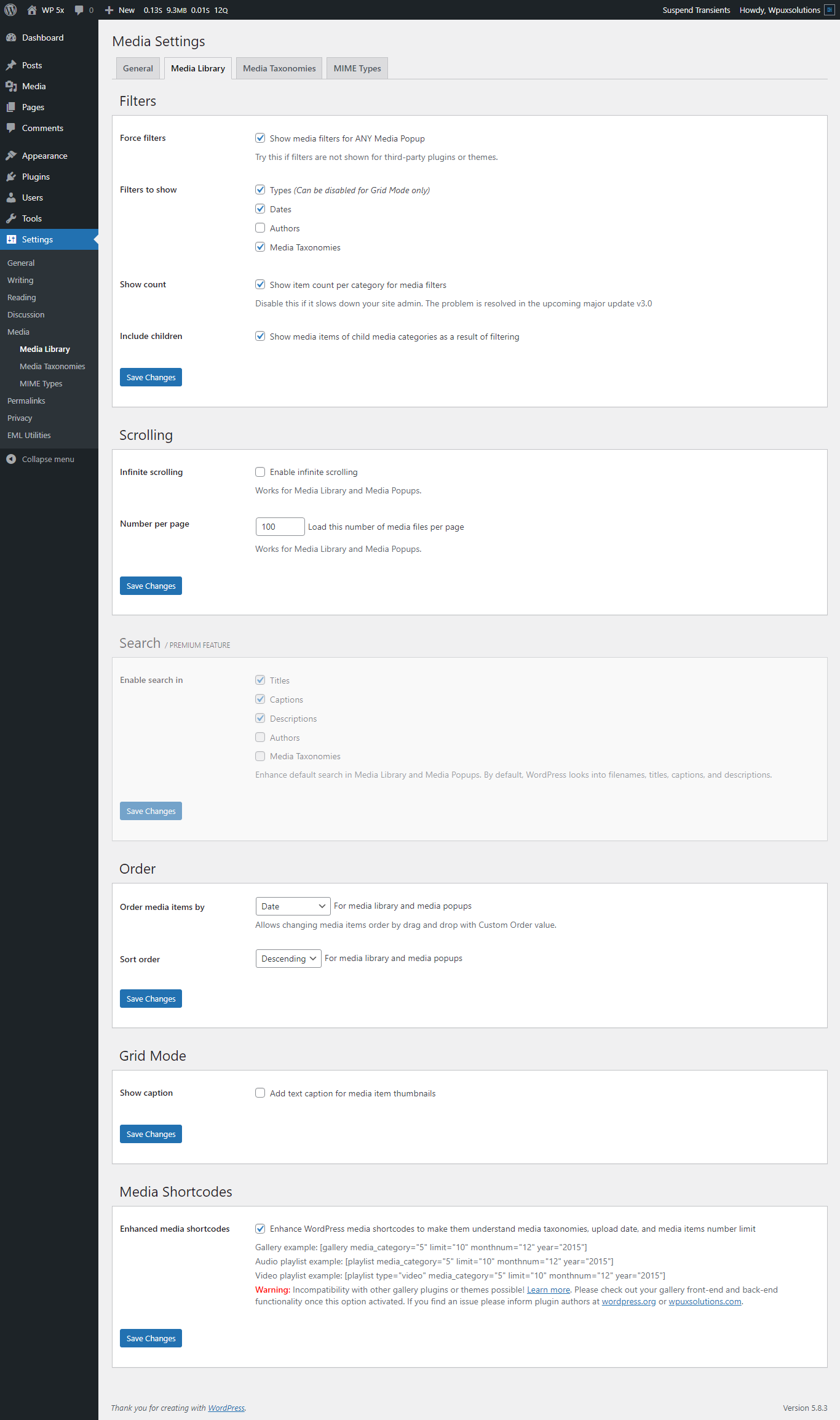 Plugin Settings: Media Items Order & Enhanced Media Shortcodes