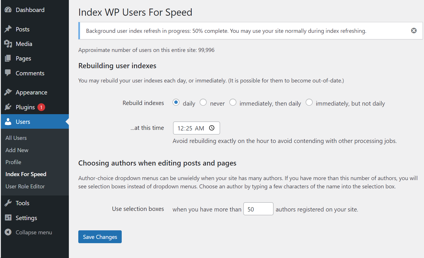 This plugin's configuration panel.