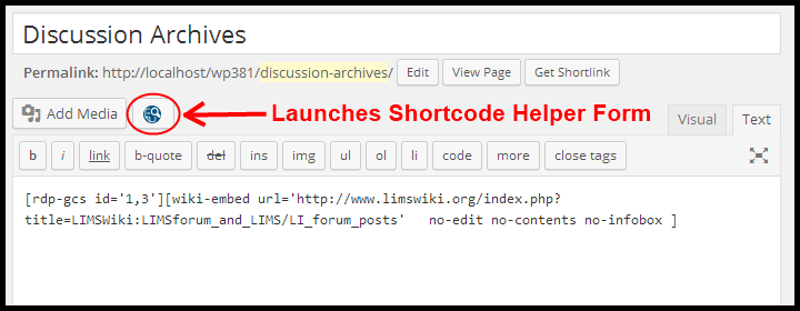 Button to launch shortcode helper form