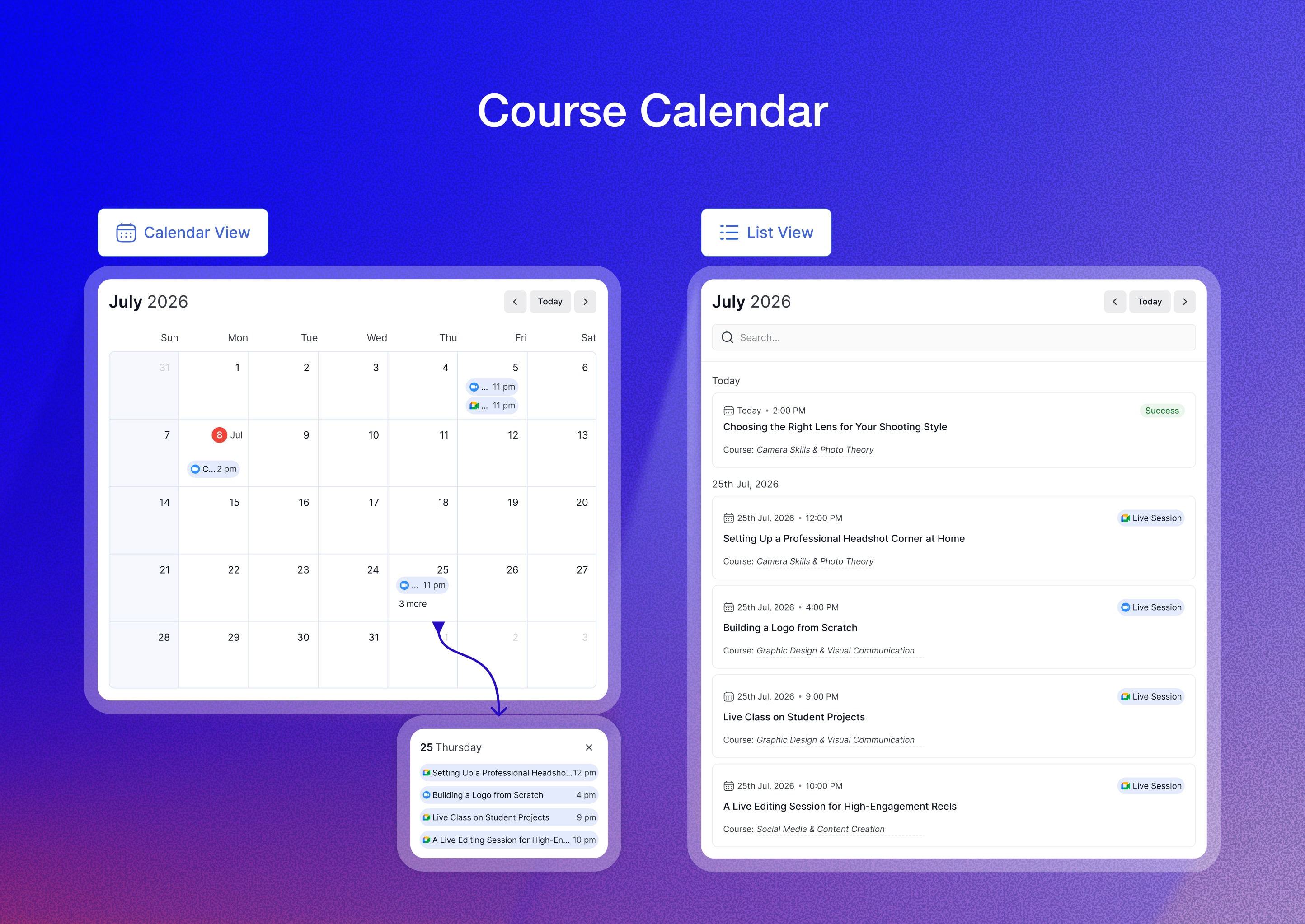 Course Calendar: Track schedules, deadlines, and upcoming learning activities with ease.