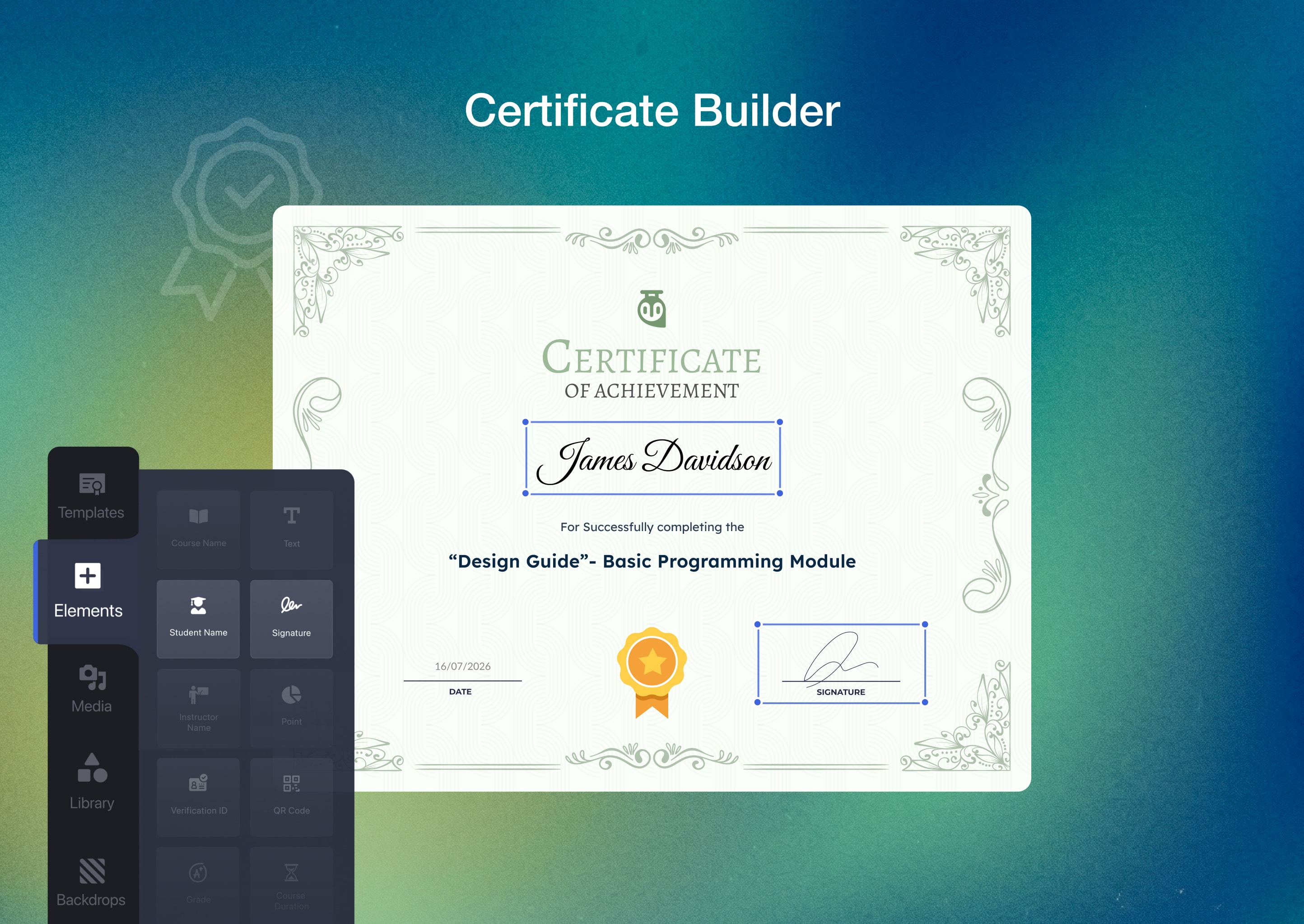 Certificate Builder: Design customized course completion certificates with a visual editor.