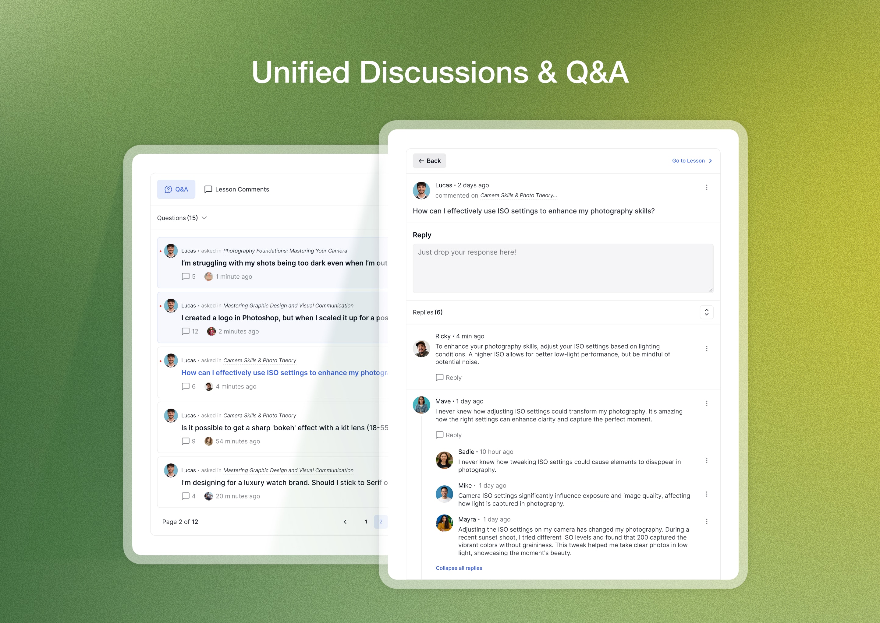 Unified Discussions & Q&A: Manage learner discussions and questions from a single interface.