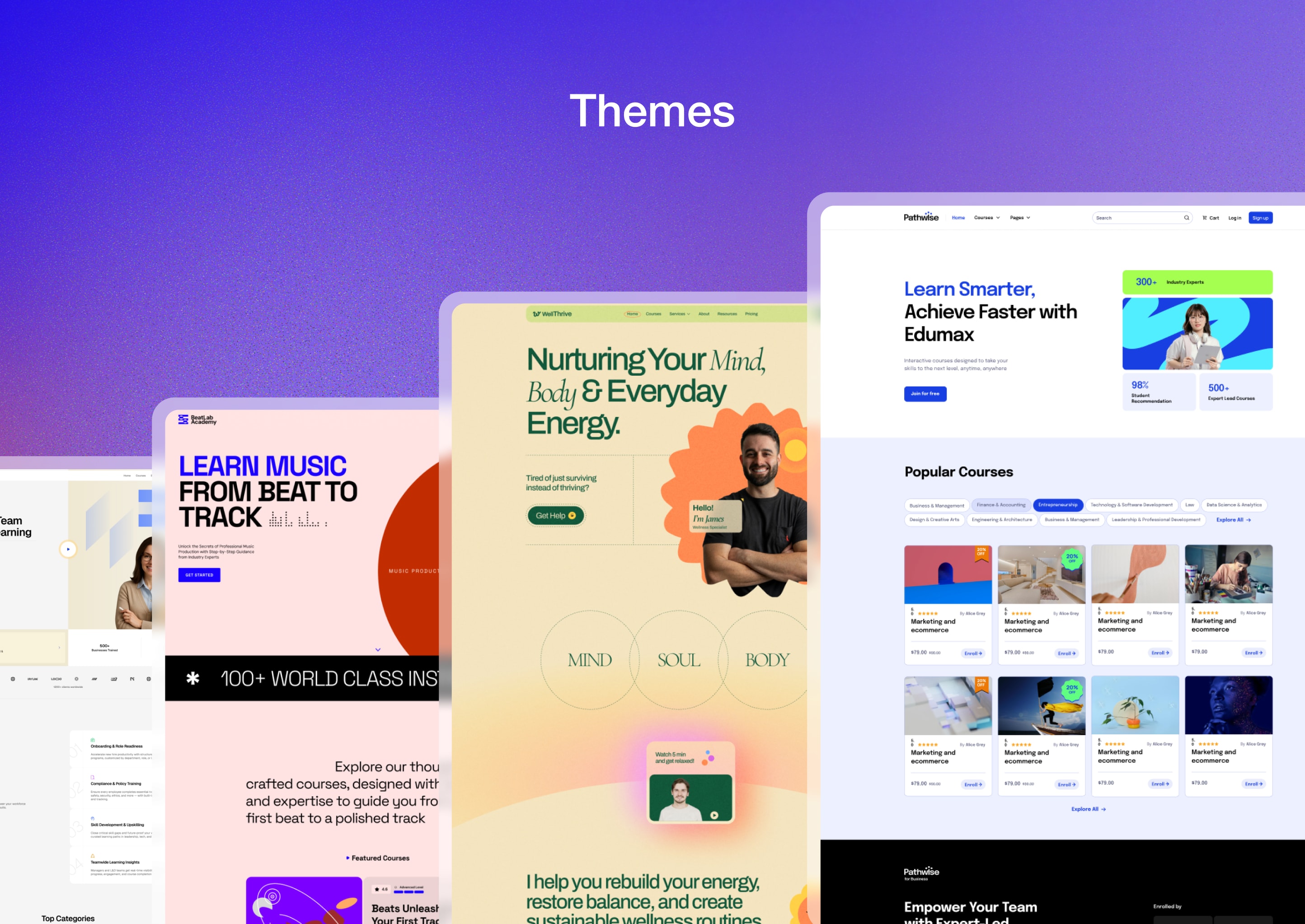 Themes: Personalize your learning platform with professionally designed Tutor LMS themes.