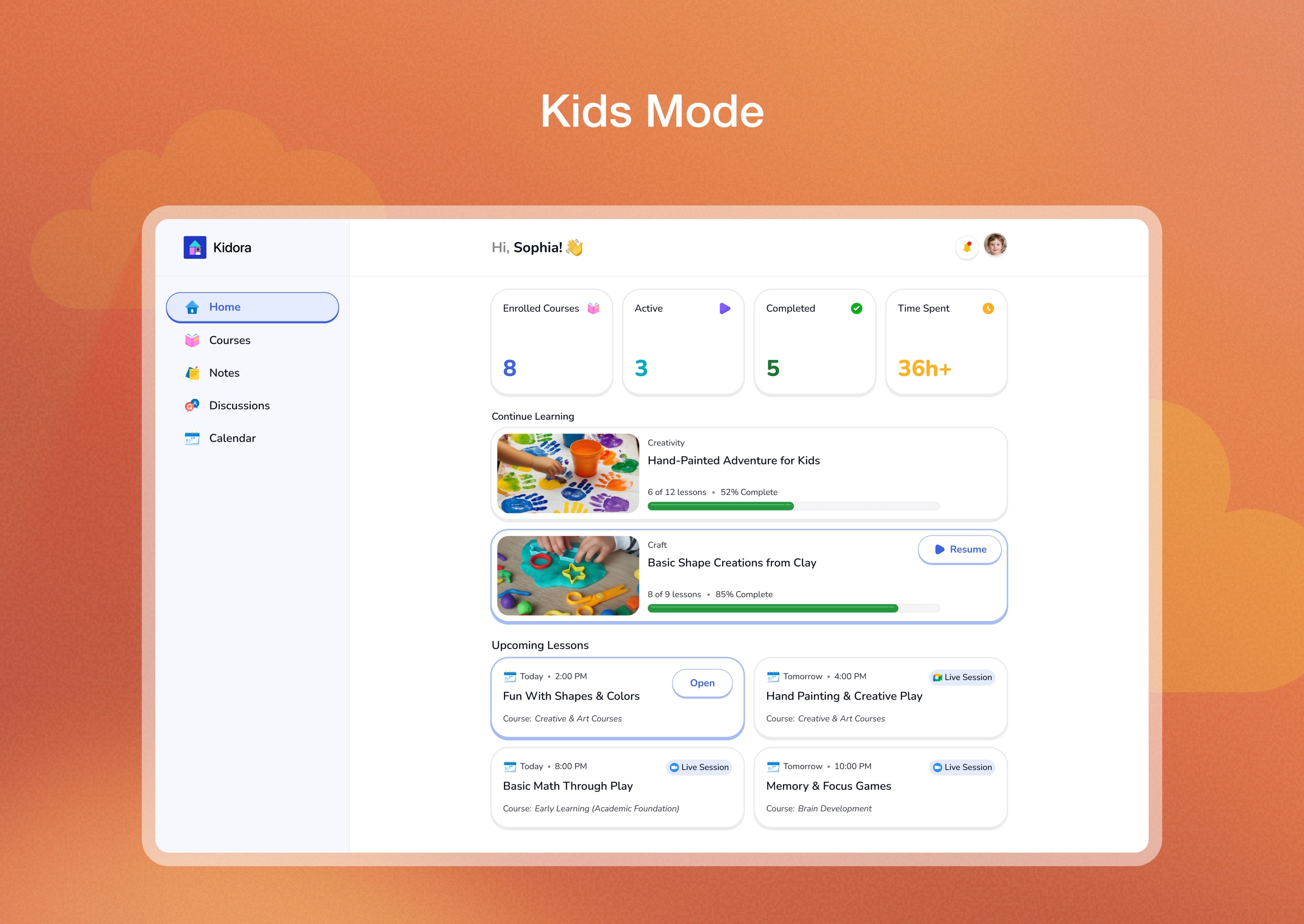 Kids Mode: A playful learning interface specially designed for the younger learners.