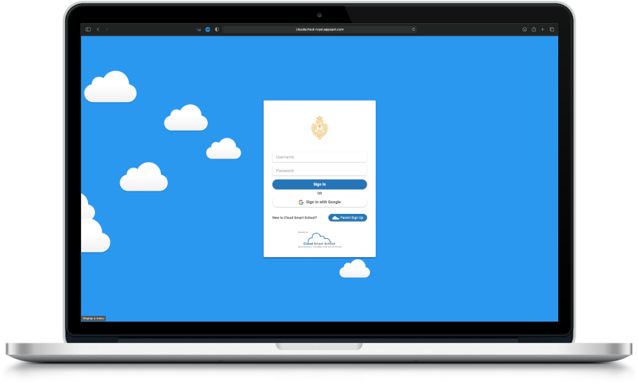 Laptop screen displaying the Cloud Smart School Interface