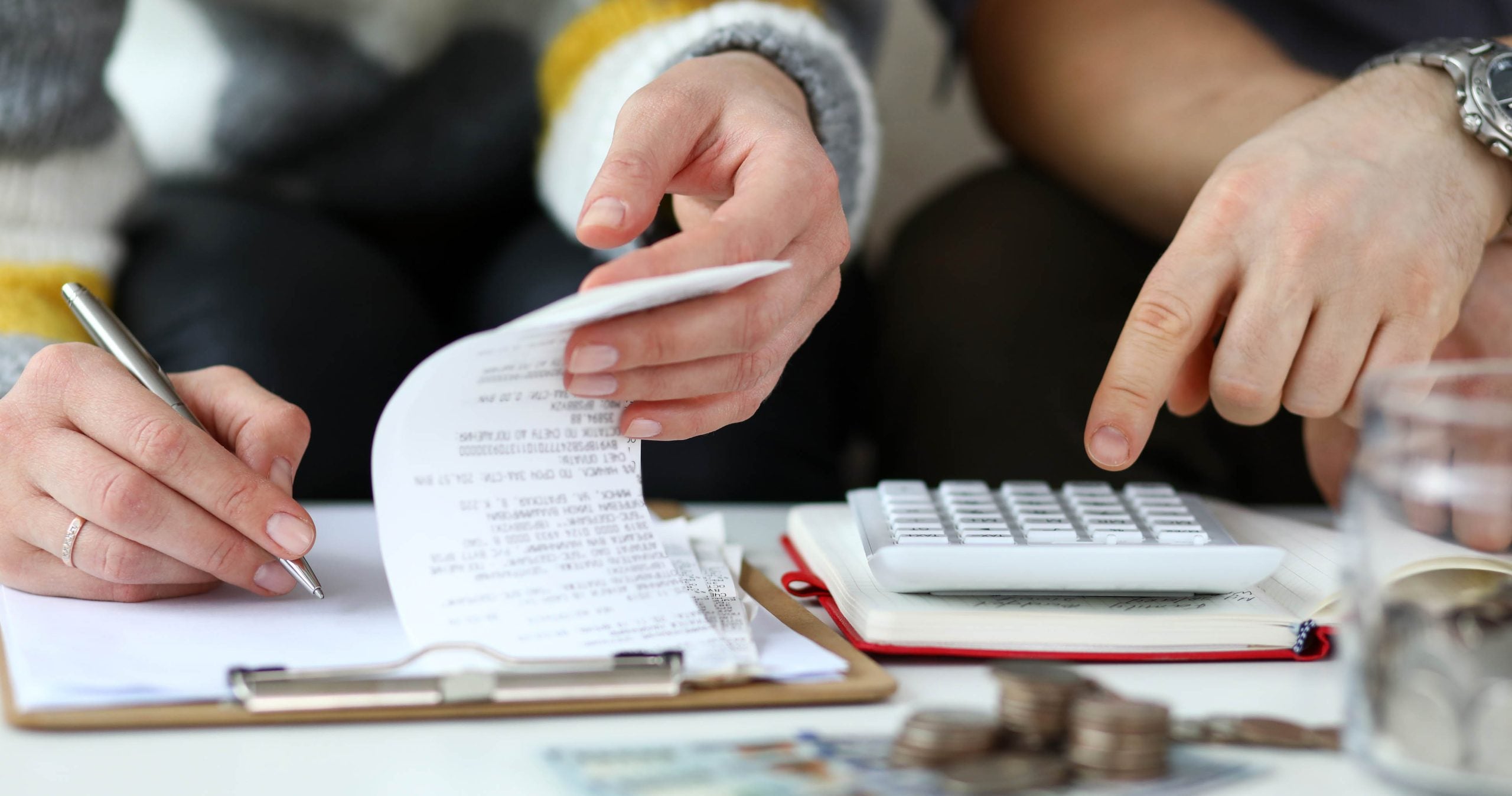 Family working on taxes