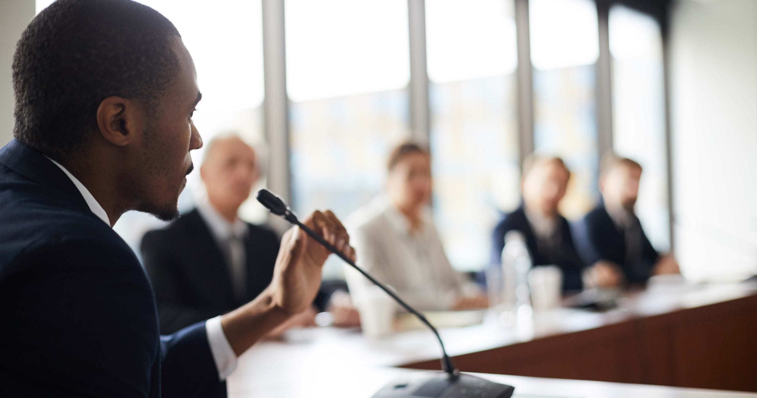 Social worker addressing an advisory group