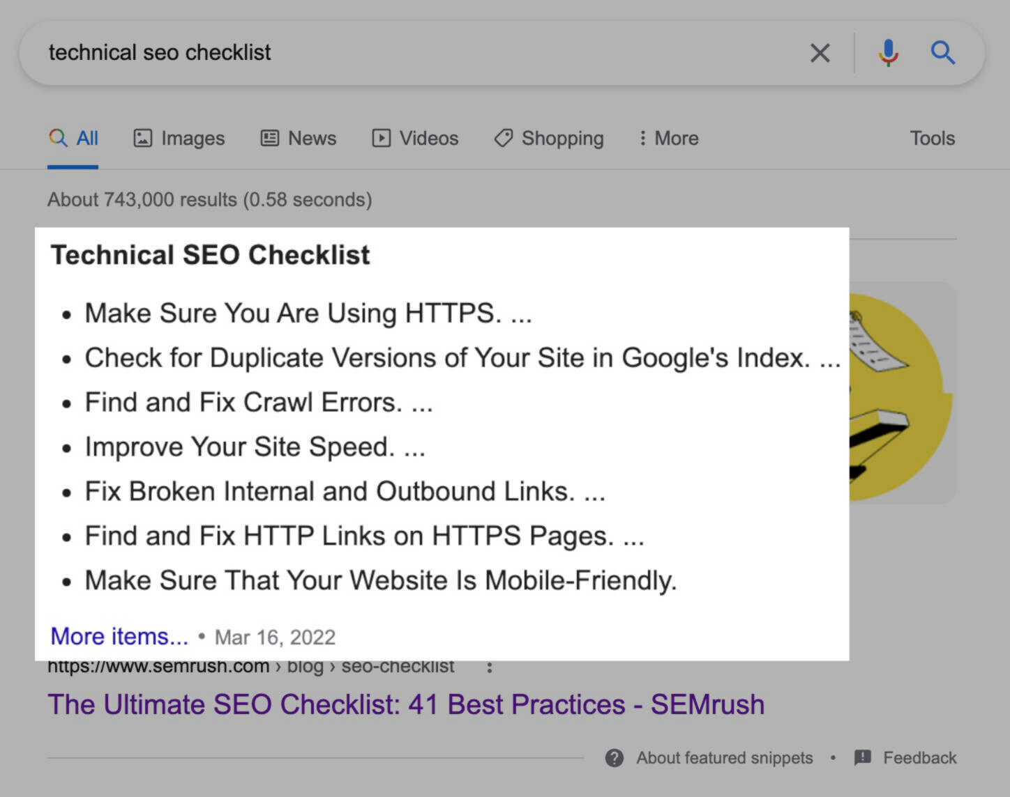 featured snippet en forme de liste