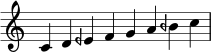 \relative c' {
\time 8/4 \omit Staff.TimeSignature
c4 d eeh f g a beh c \bar "|"
}