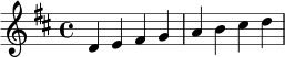 \relative c' { \clef treble\key d \major d e fis g | a b cis d }